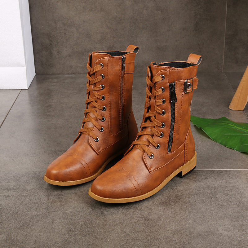 Women's Premium Leather Mid-Calf Lace Up Boots Corvine