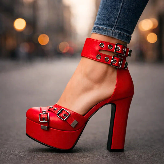 Women's Premium Leather Platform Heels Corvine
