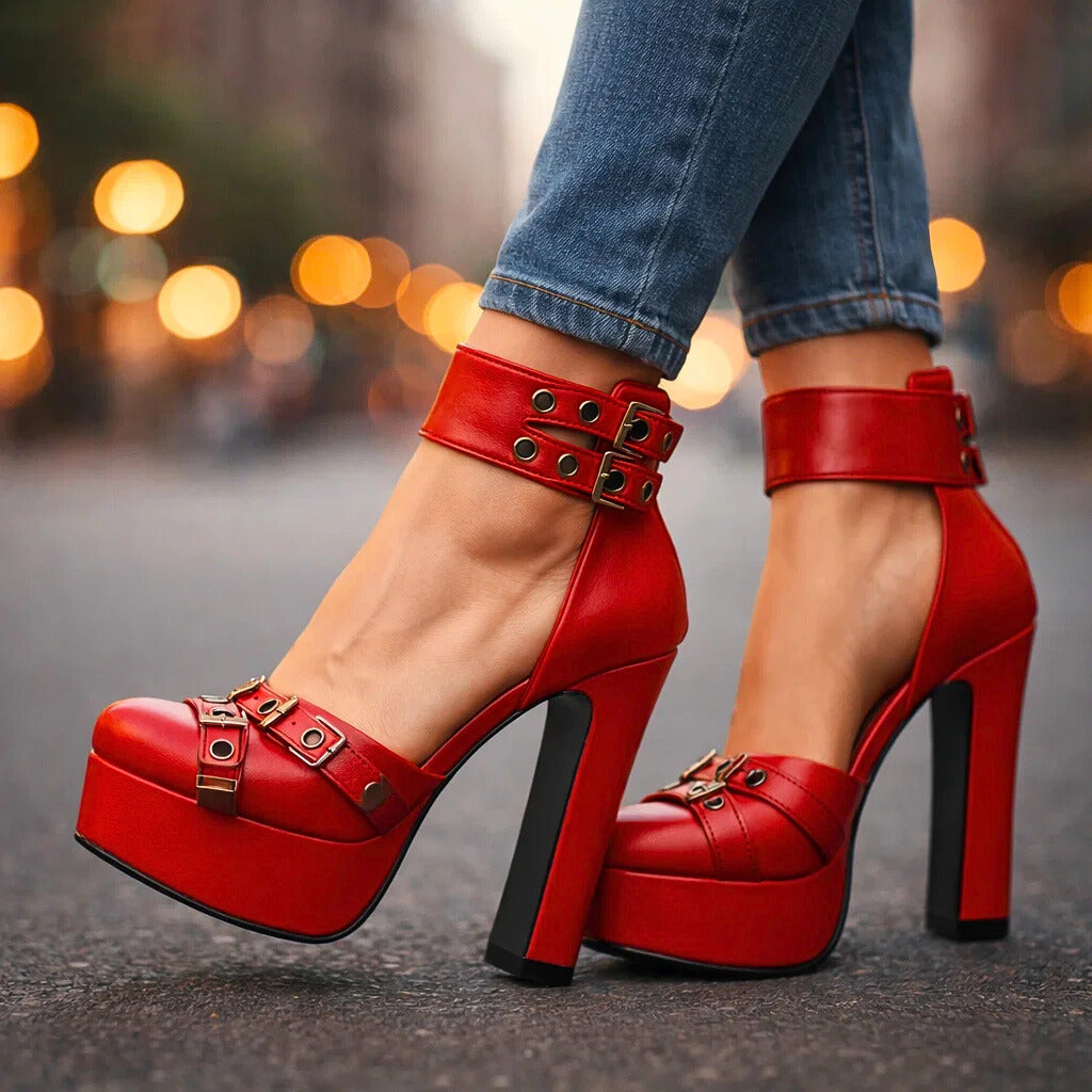 Women's Premium Leather Platform Heels Corvine