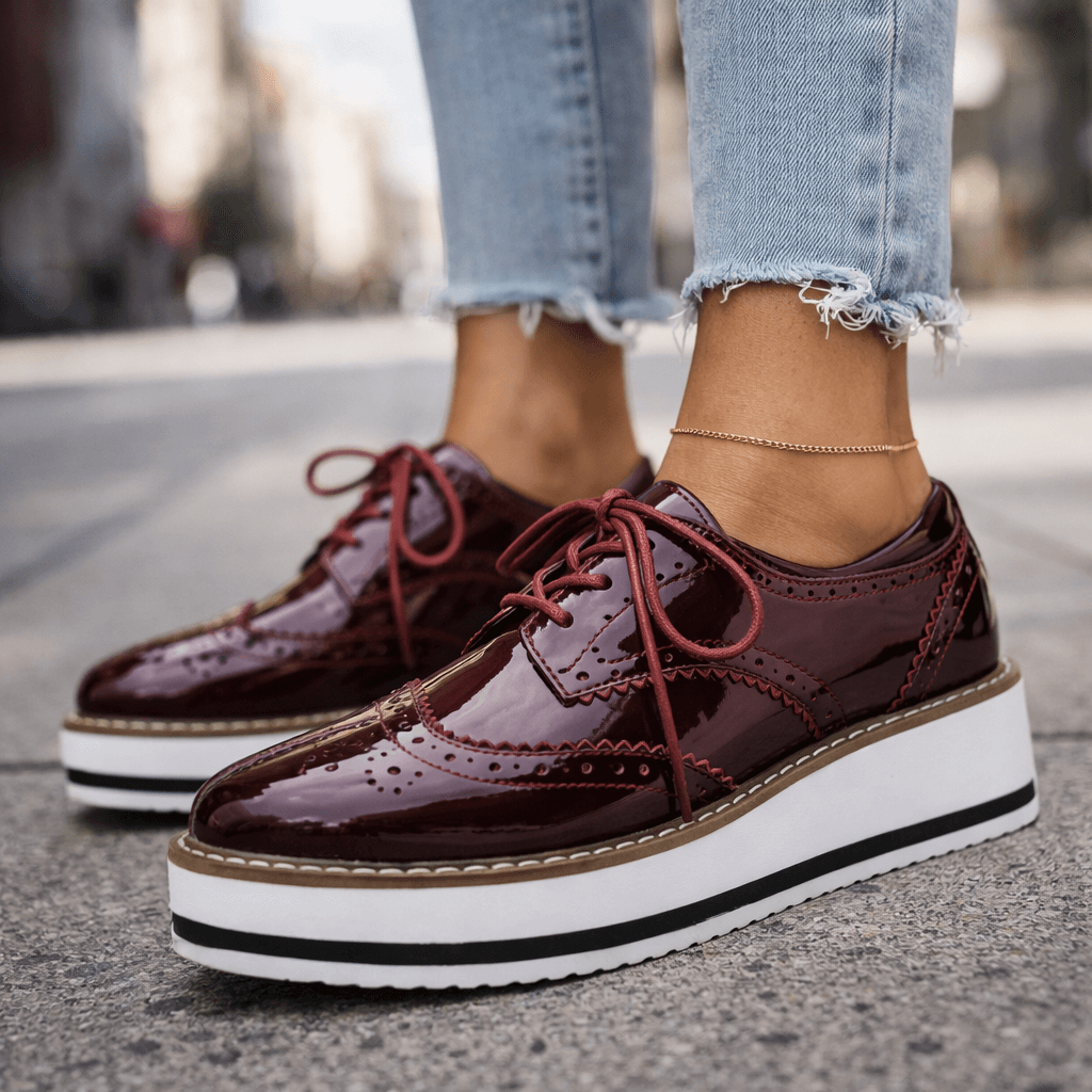 Women's Premium Leather Platform Shoes | Stylish Chunky Cushioned Brogue Footwear
