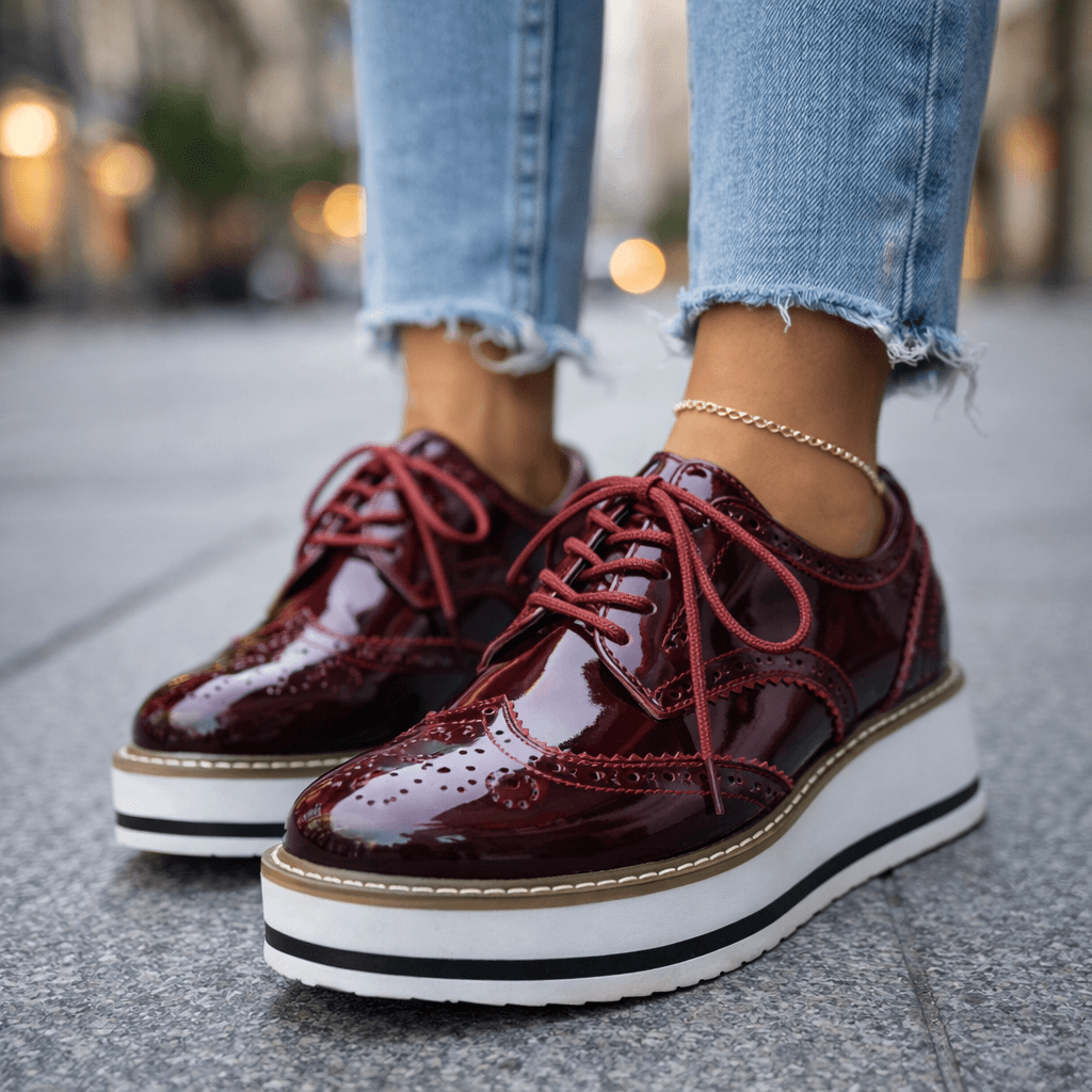 Women's Premium Leather Platform Shoes | Stylish Chunky Cushioned Brogue Footwear