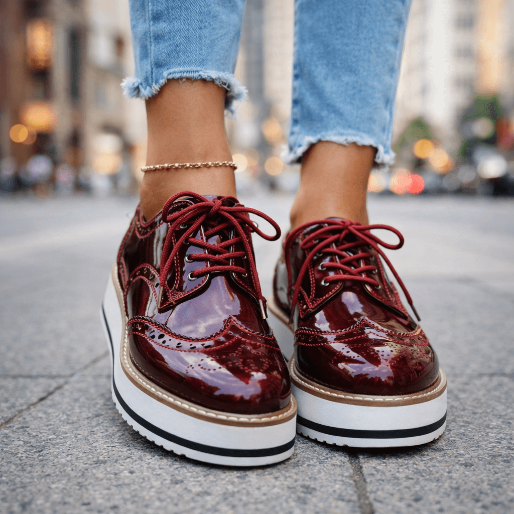 Women's Premium Leather Platform Shoes | Stylish Chunky Cushioned Brogue Footwear