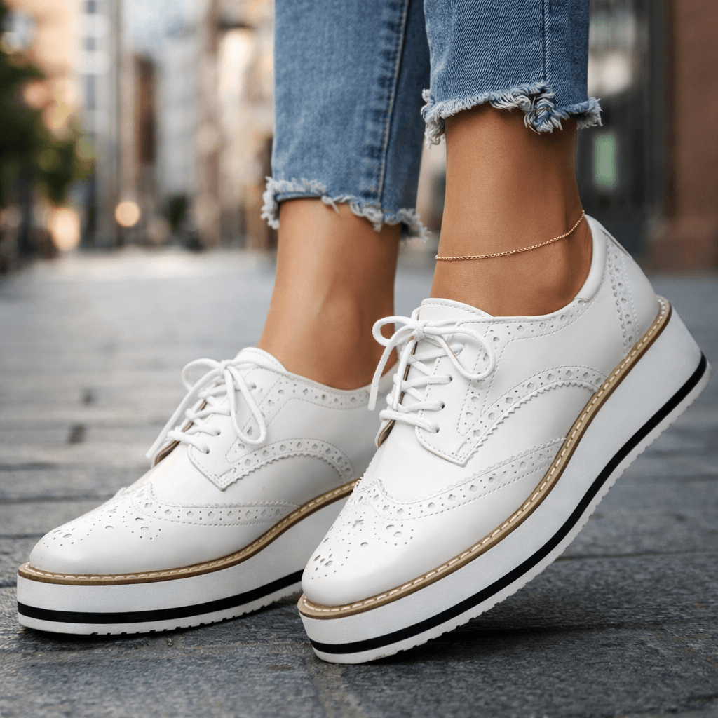 Women's Premium Leather Platform Shoes | Stylish Chunky Cushioned Brogue Footwear