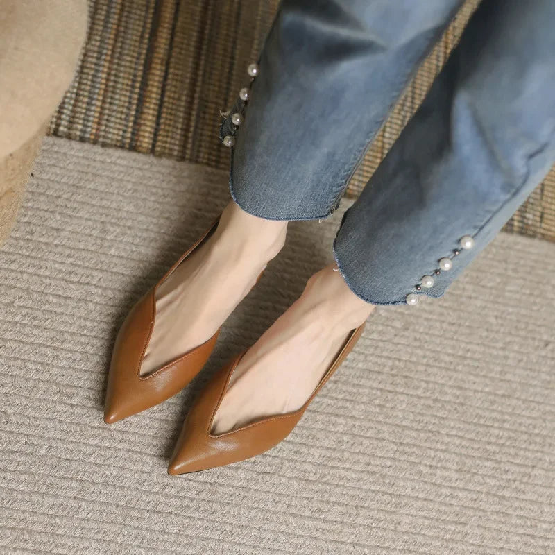 Women's Premium Leather Pointed Ballet Flats Corvine