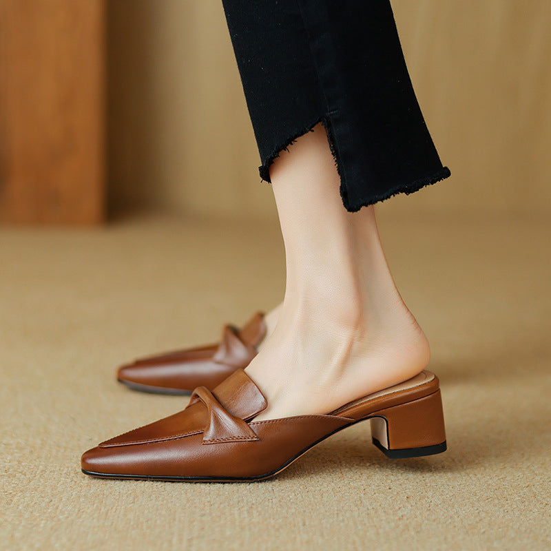 Women's Premium Leather Pointed Mules Shoes Corvine