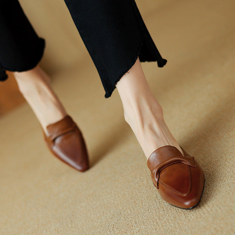 Women's Premium Leather Pointed Mules Shoes Corvine