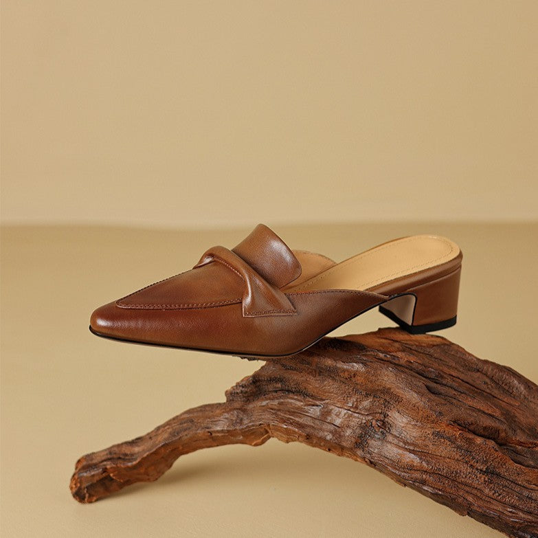 Women's Premium Leather Pointed Mules Shoes Corvine