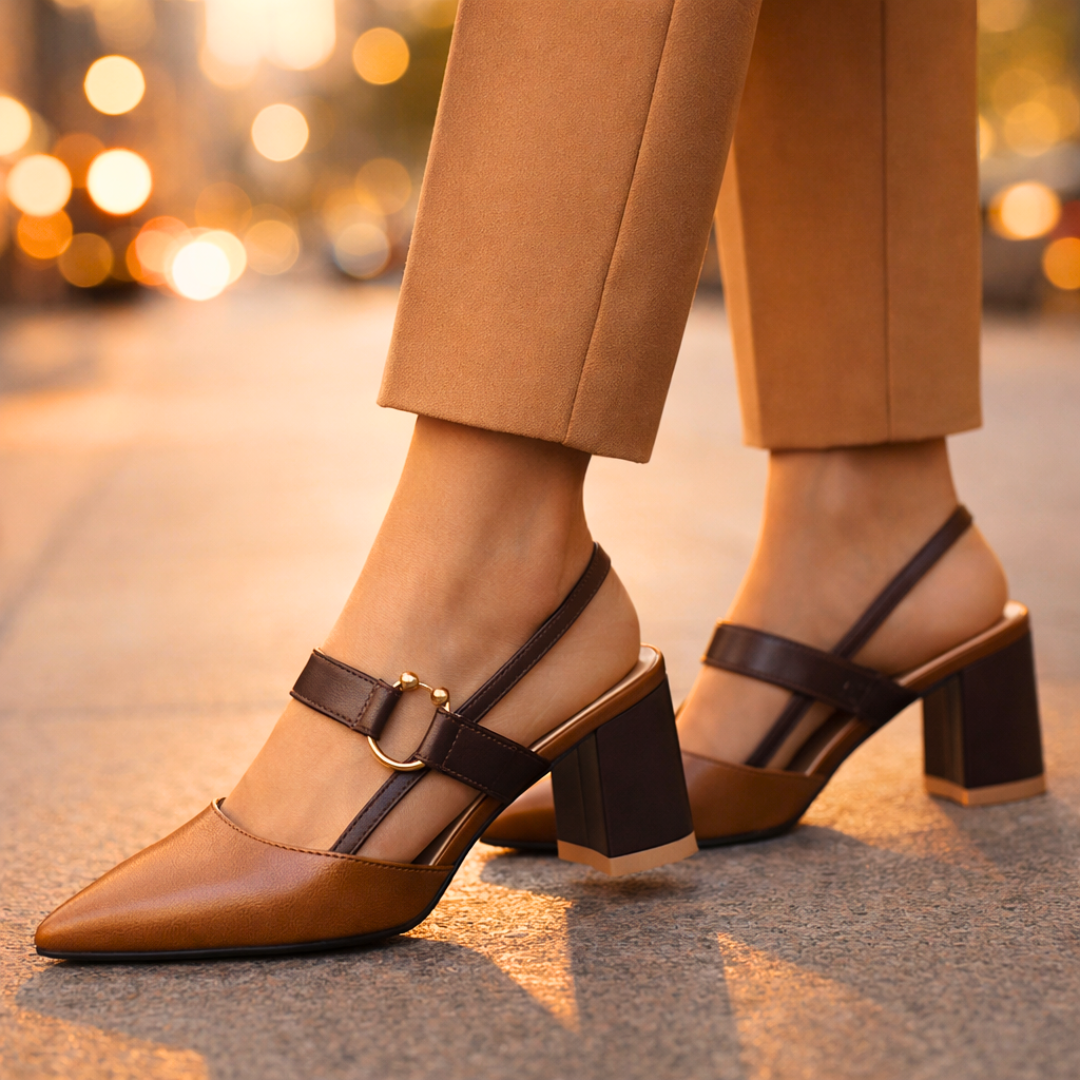 Women's Premium Leather Pointed Toe Slingback Heels Corvine