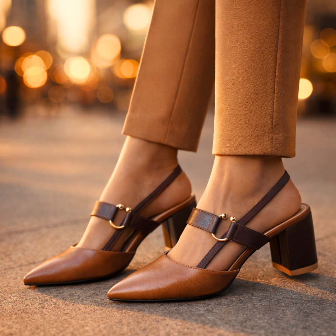 Women's Premium Leather Pointed Toe Slingback Heels Corvine