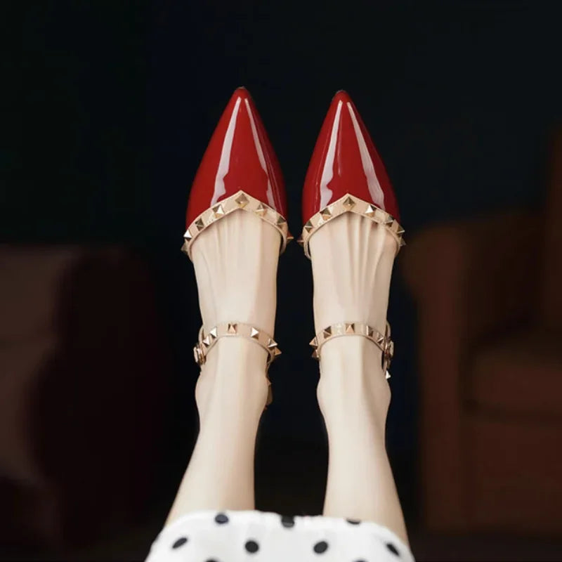 Women's Premium Leather Rivet Heels Corvine