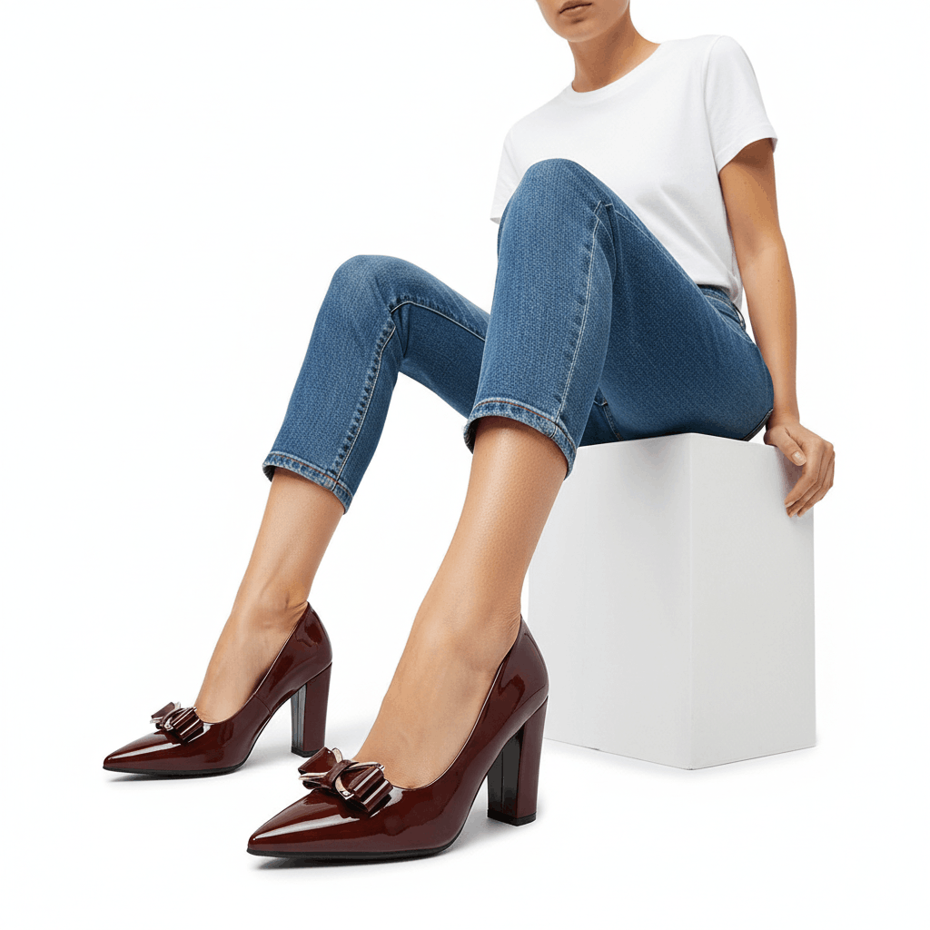 Women's Premium Leather Sculpted Bow Heels Corvine