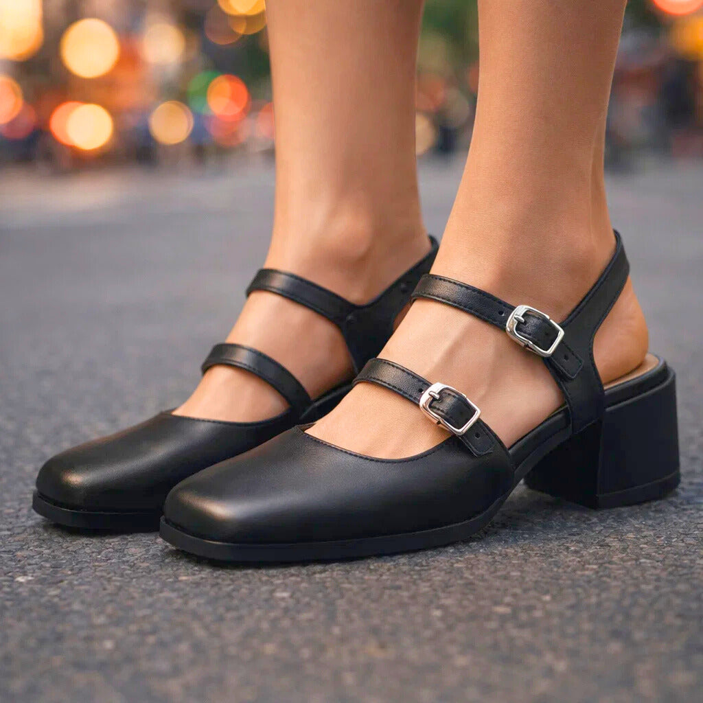 Women's Premium Leather Square-Toe Heels Corvine