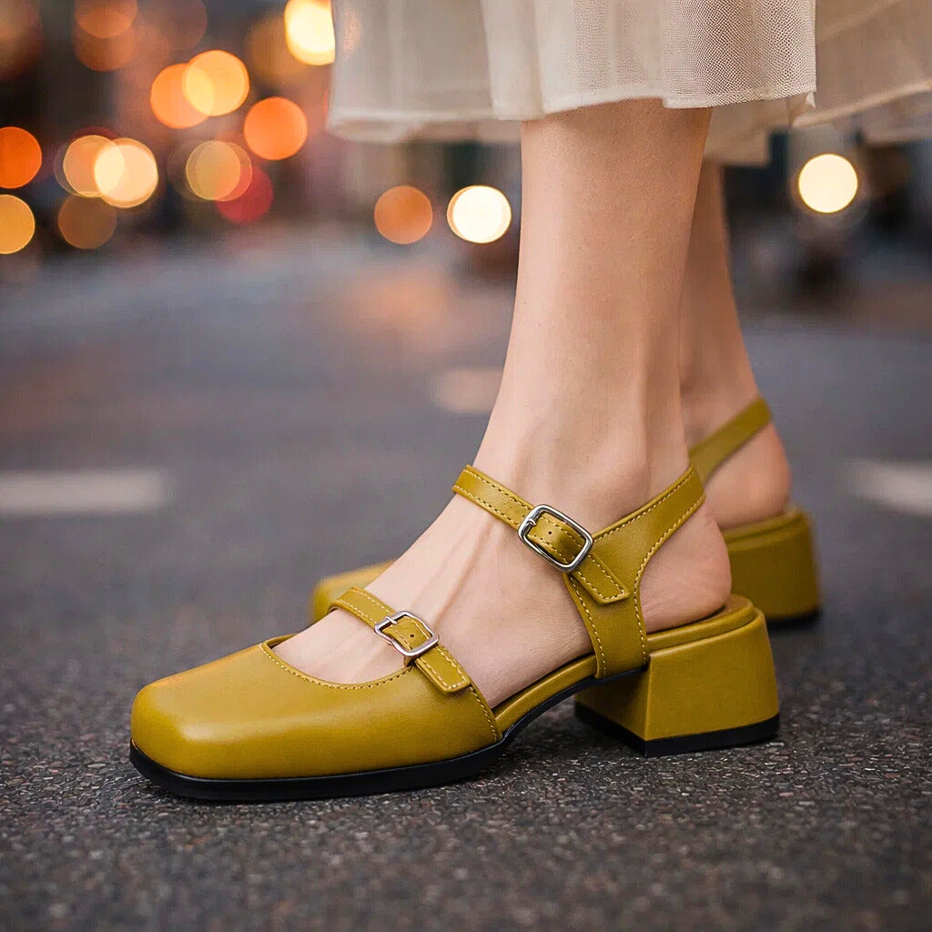 Women's Premium Leather Square-Toe Heels Corvine