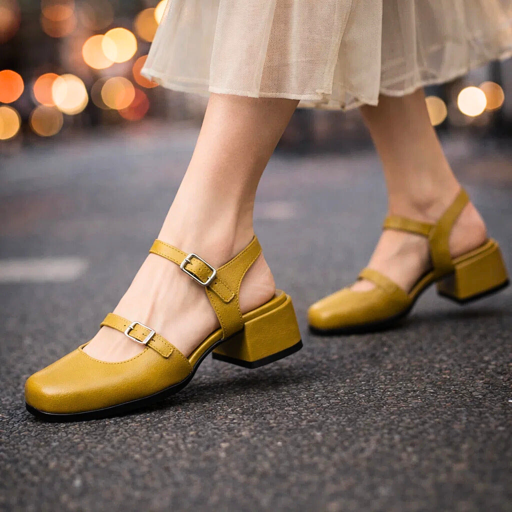 Women's Premium Leather Square-Toe Heels Corvine