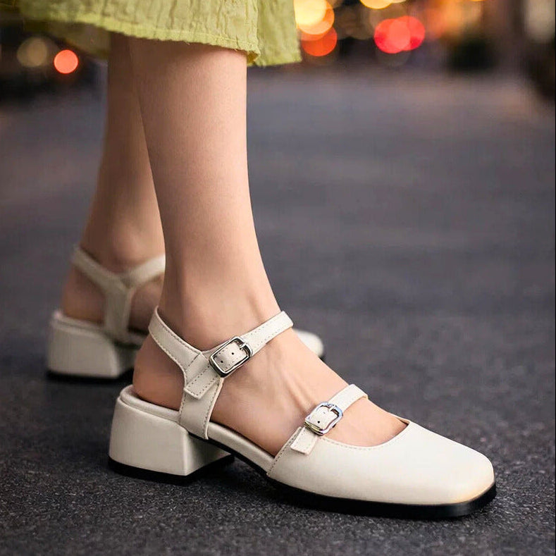 Women's Premium Leather Square-Toe Heels Corvine