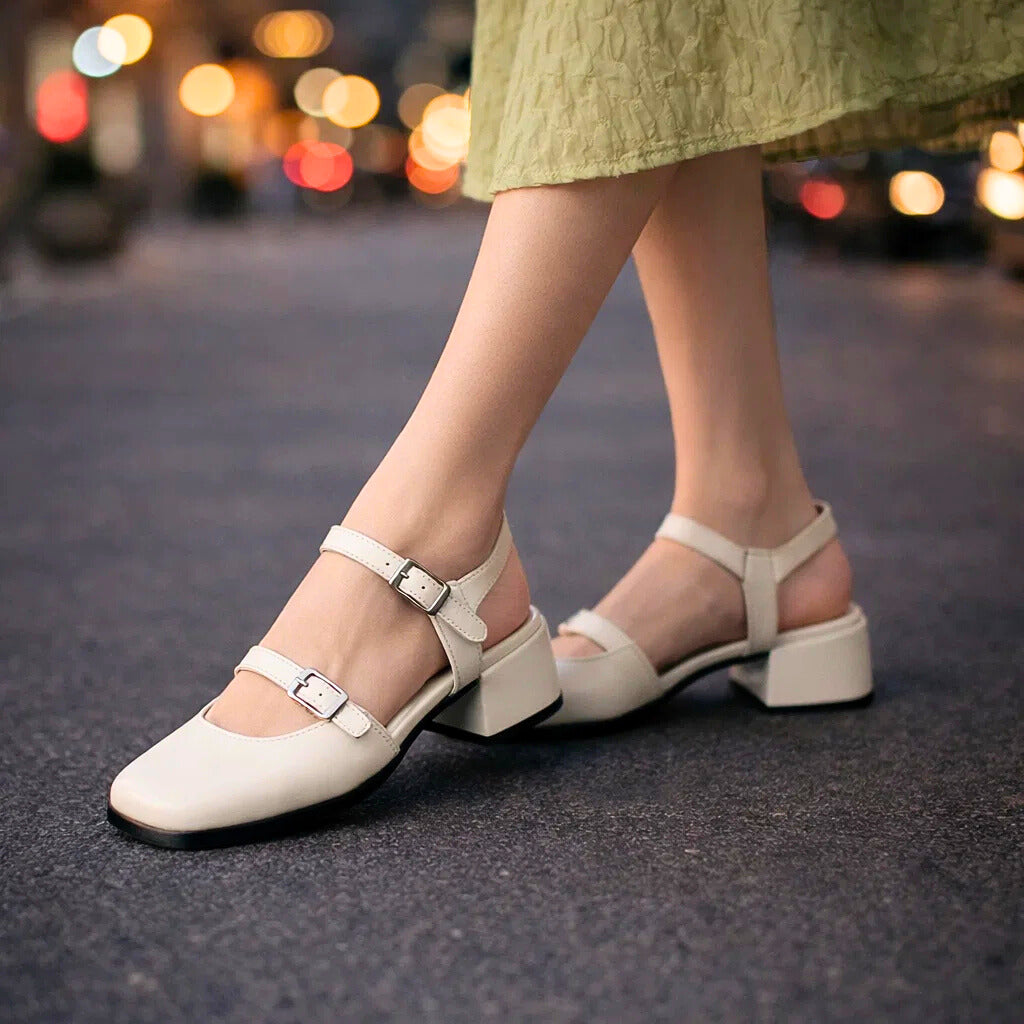 Women's Premium Leather Square-Toe Heels Corvine