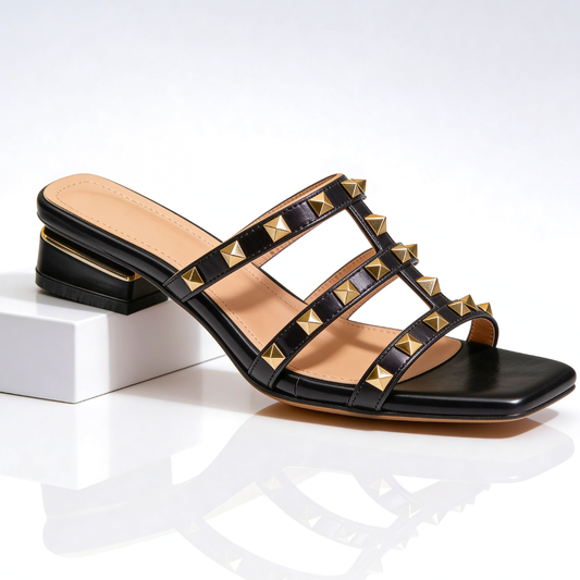 Women's Premium Leather Studded Mule Sandals Corvine