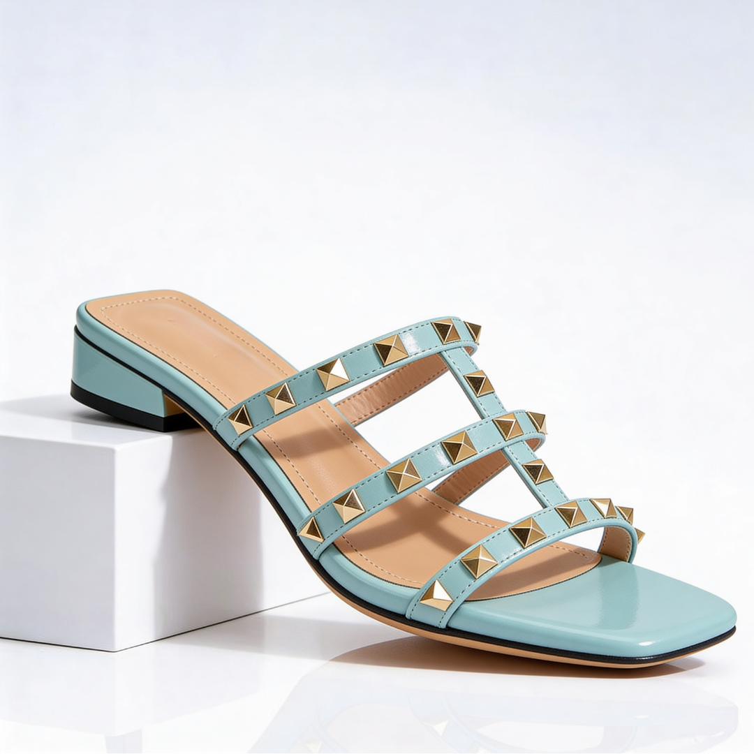Women's Premium Leather Studded Mule Sandals Corvine