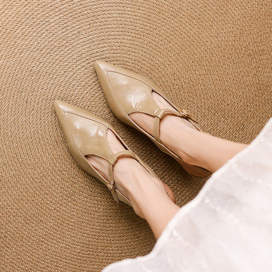 Women's Premium Leather T-Strap Slingback Heels Corvine
