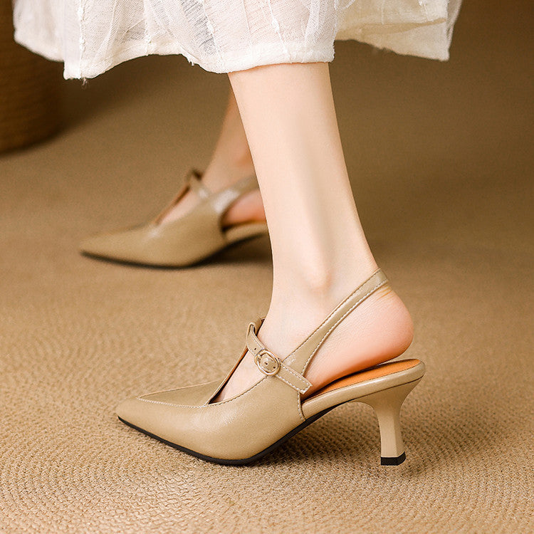 Women's Premium Leather T-Strap Slingback Heels Corvine