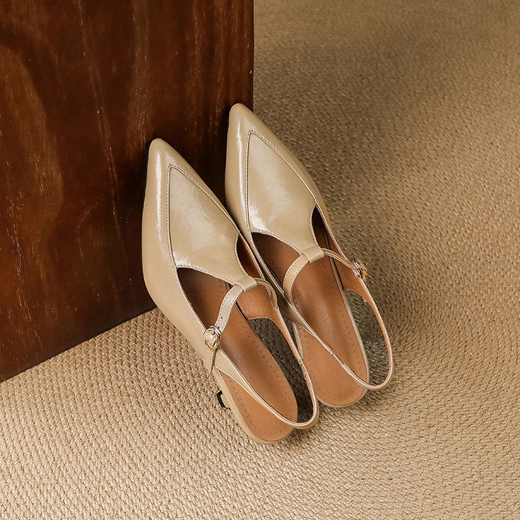 Women's Premium Leather T-Strap Slingback Heels Corvine
