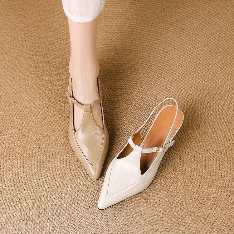 Women's Premium Leather T-Strap Slingback Heels Corvine