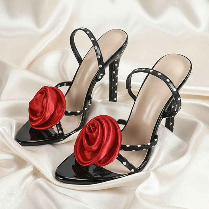 Women's Premium Leather Vivid Rose Accent Heels Corvine
