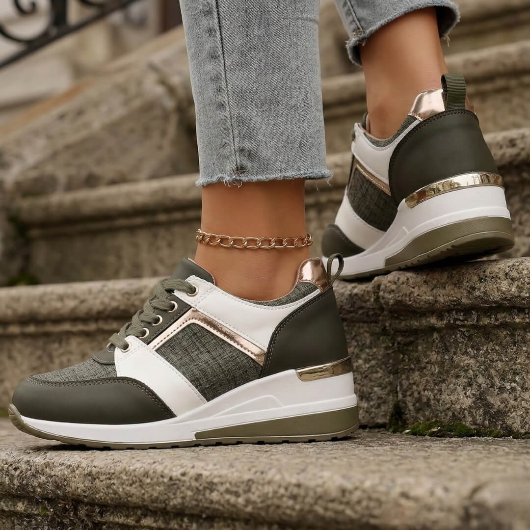 Women's Premium Leather Wedge Trainers Corvine
