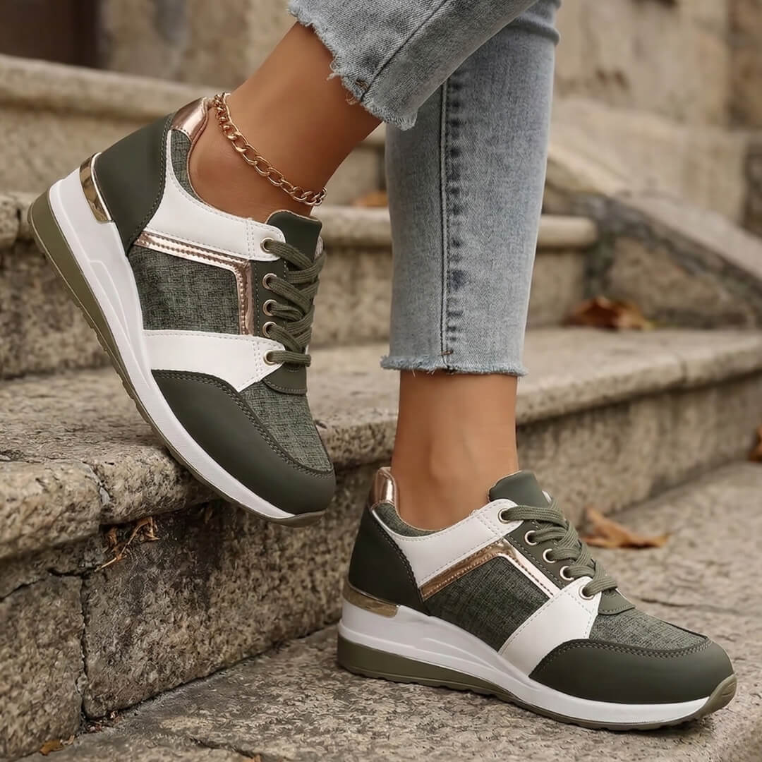Women's Premium Leather Wedge Trainers Corvine