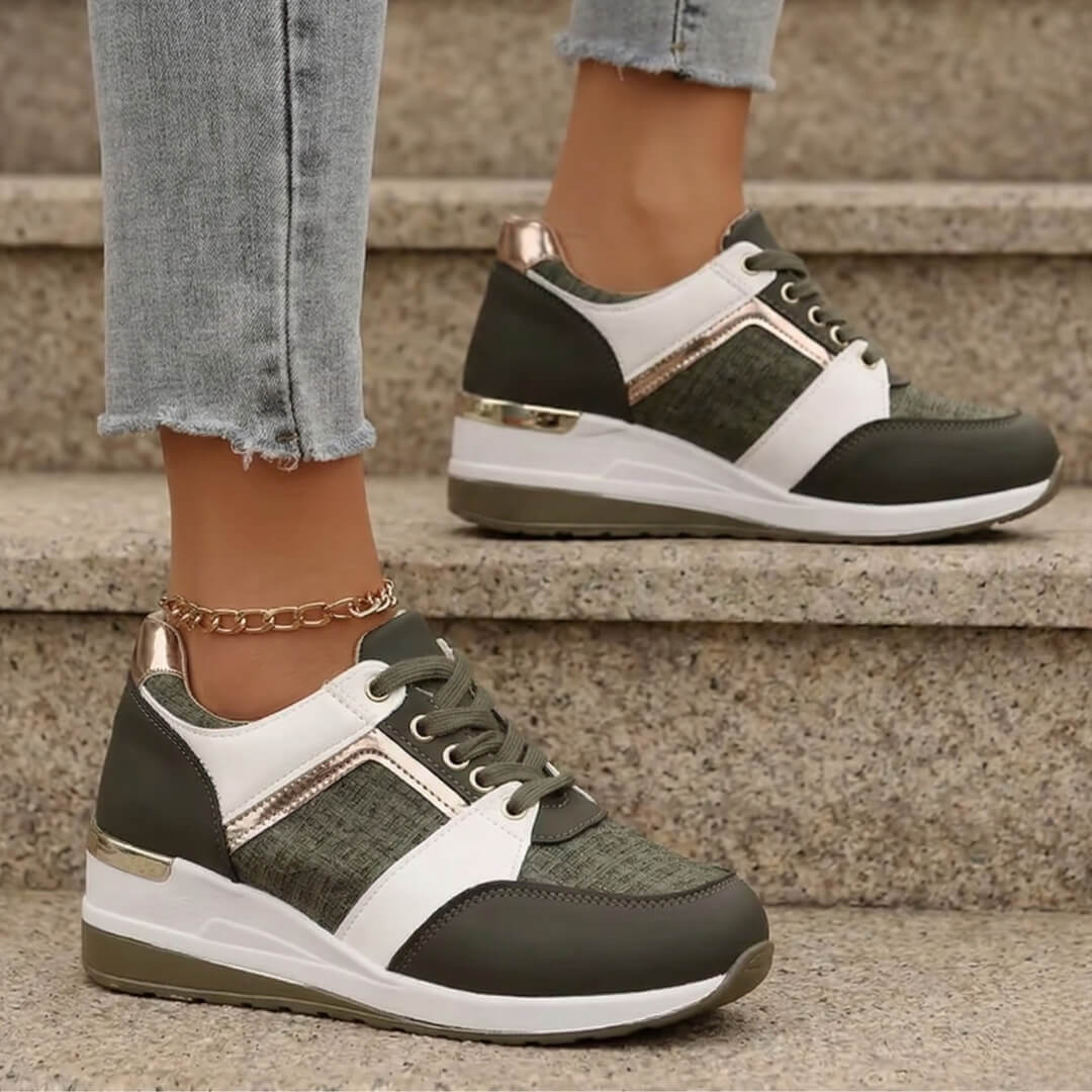 Women's Premium Leather Wedge Trainers Corvine