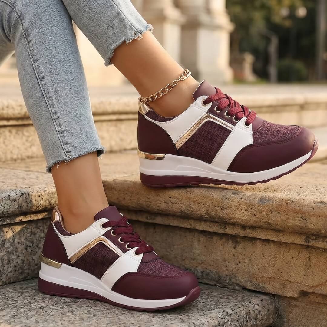 Women's Premium Leather Wedge Trainers Corvine