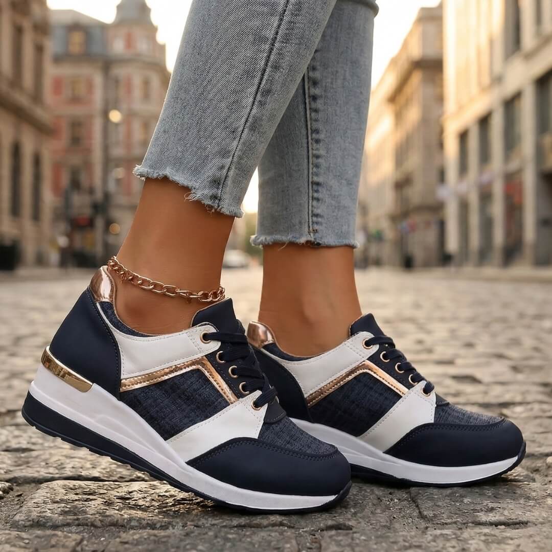 Women's Premium Leather Wedge Trainers Corvine