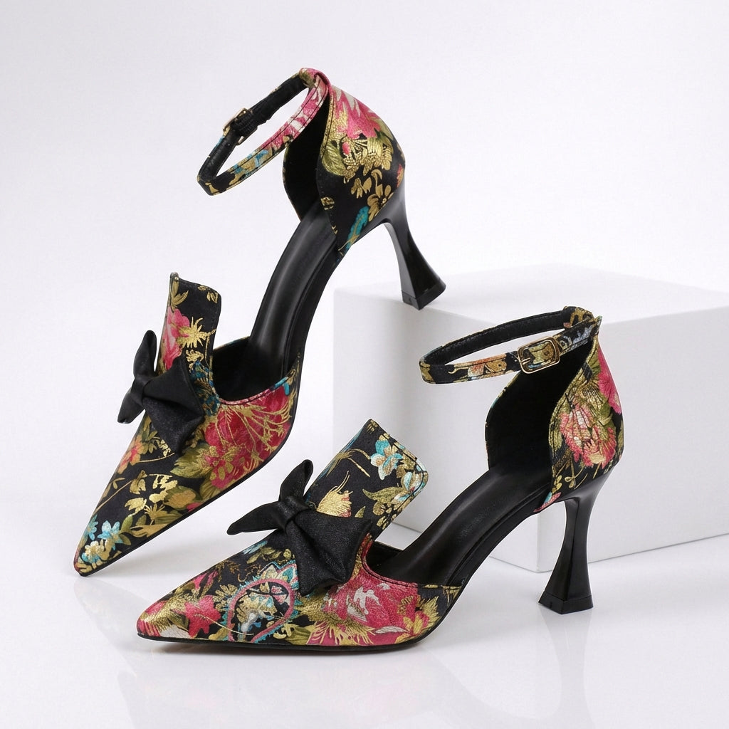 Women's Premium Silk Floral Print Pointed Heels Corvine