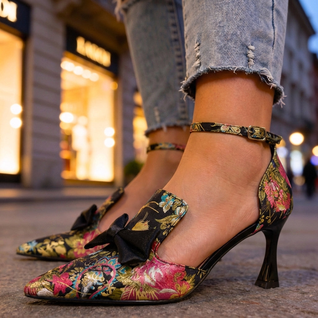 Women's Premium Silk Floral Print Pointed Heels Corvine