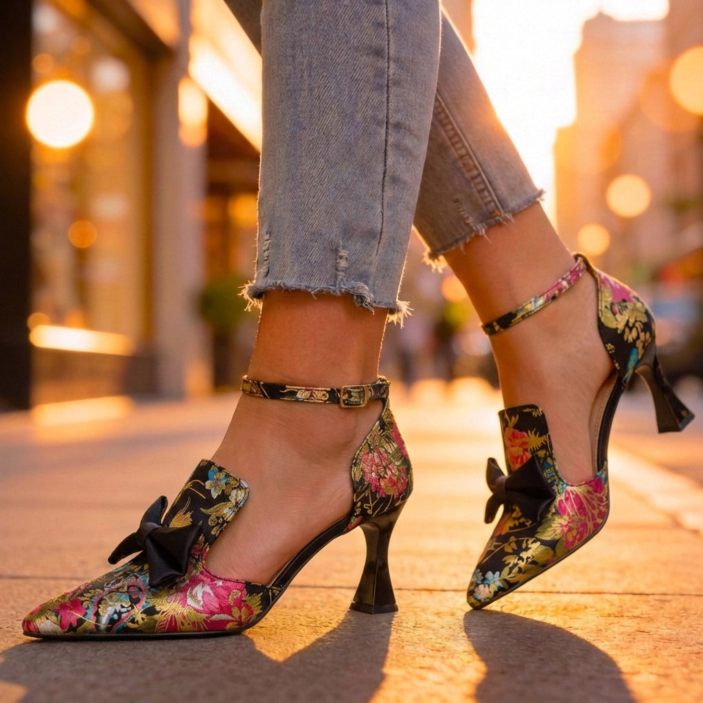 Women's Premium Silk Floral Print Pointed Heels Corvine