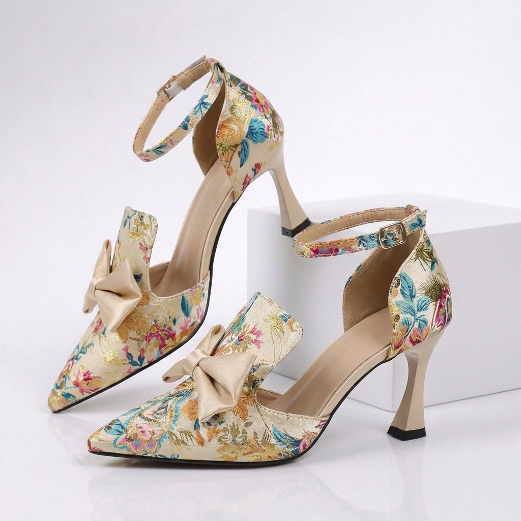 Women's Premium Silk Floral Print Pointed Heels Corvine