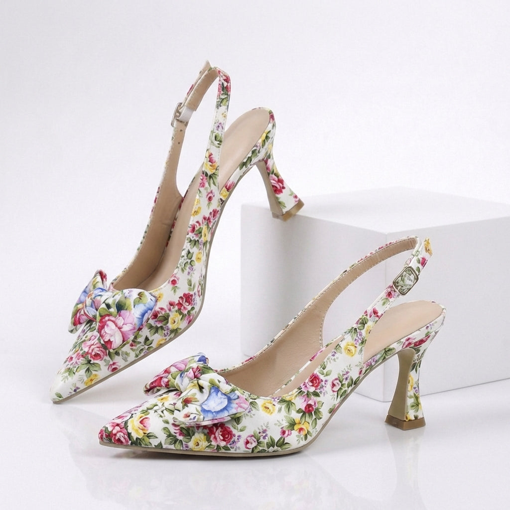 Women's Premium Silk Floral Slingback Heels Corvine