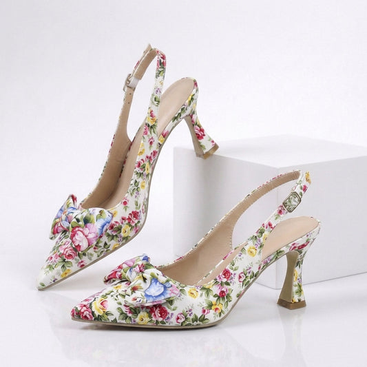 Women's Premium Silk Floral Slingback Heels Corvine