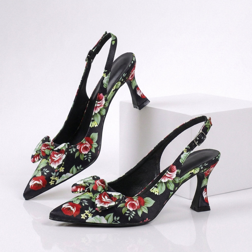 Women's Premium Silk Floral Slingback Heels Corvine