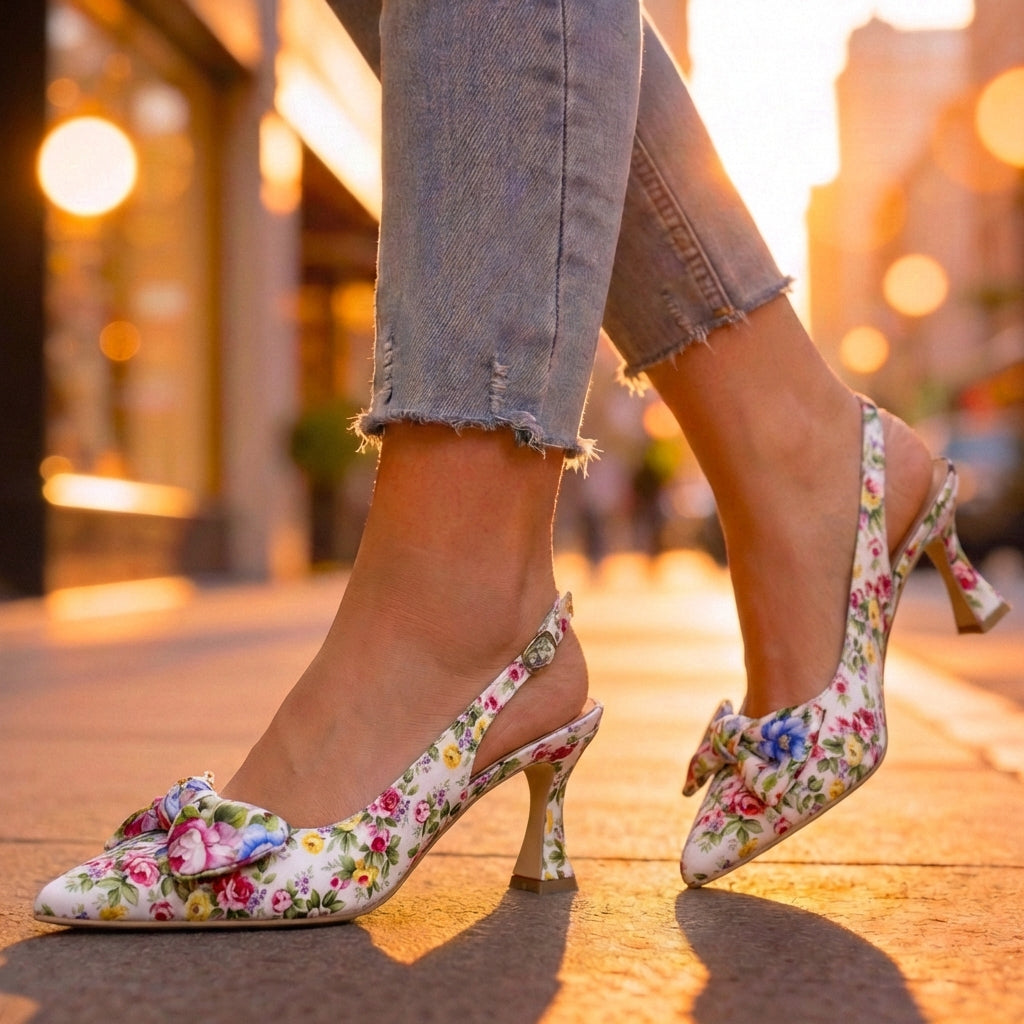 Women's Premium Silk Floral Slingback Heels Corvine