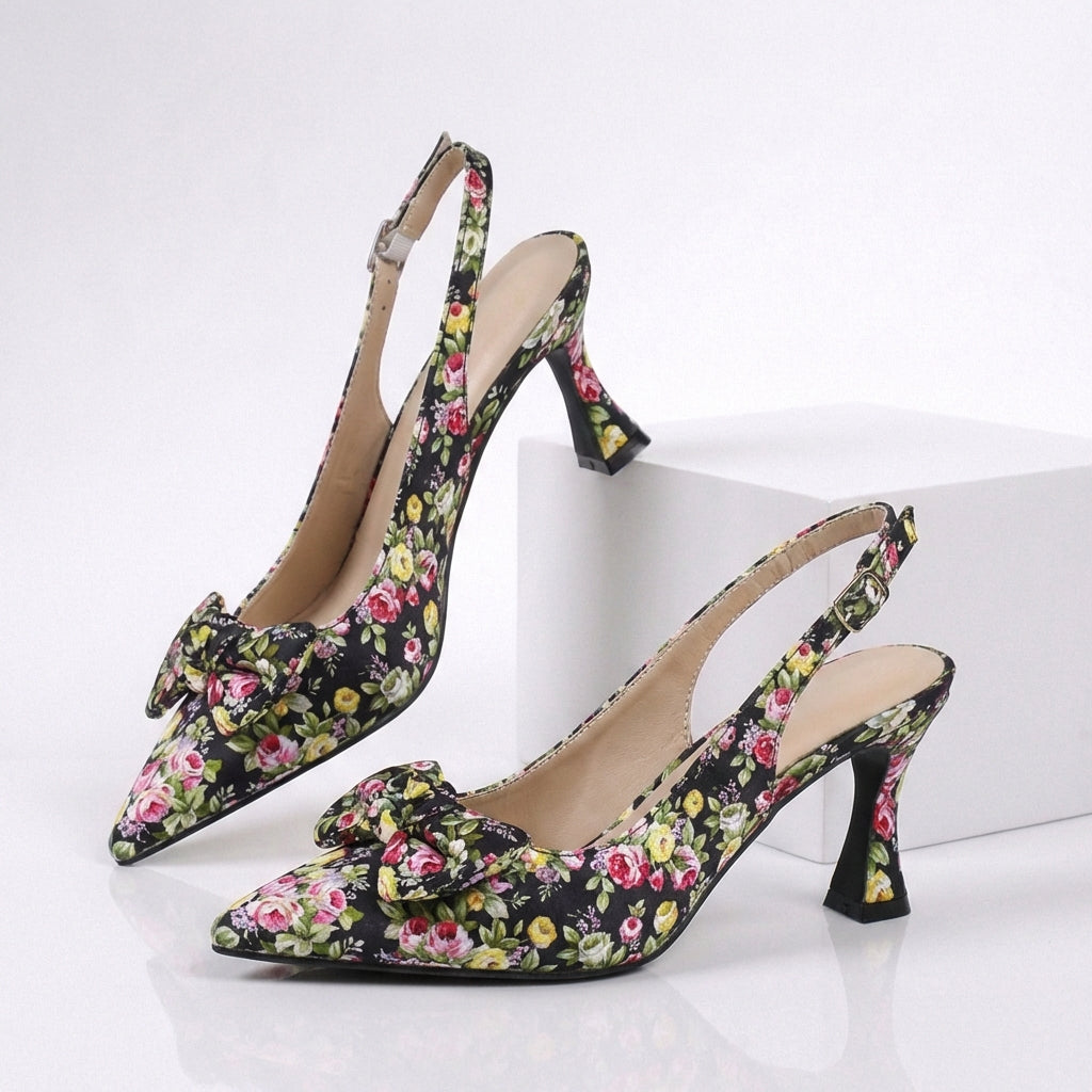 Women's Premium Silk Floral Slingback Heels Corvine