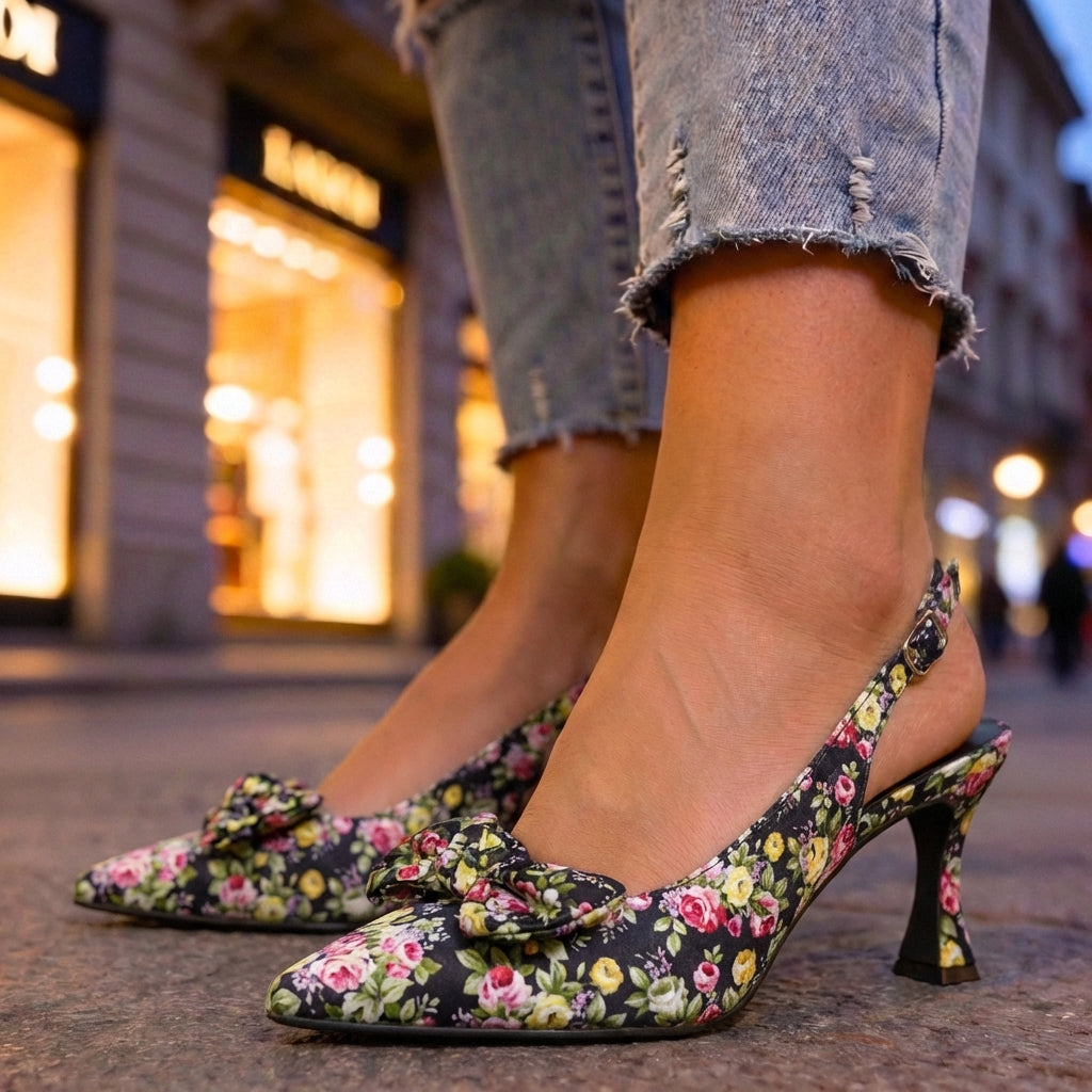 Women's Premium Silk Floral Slingback Heels Corvine