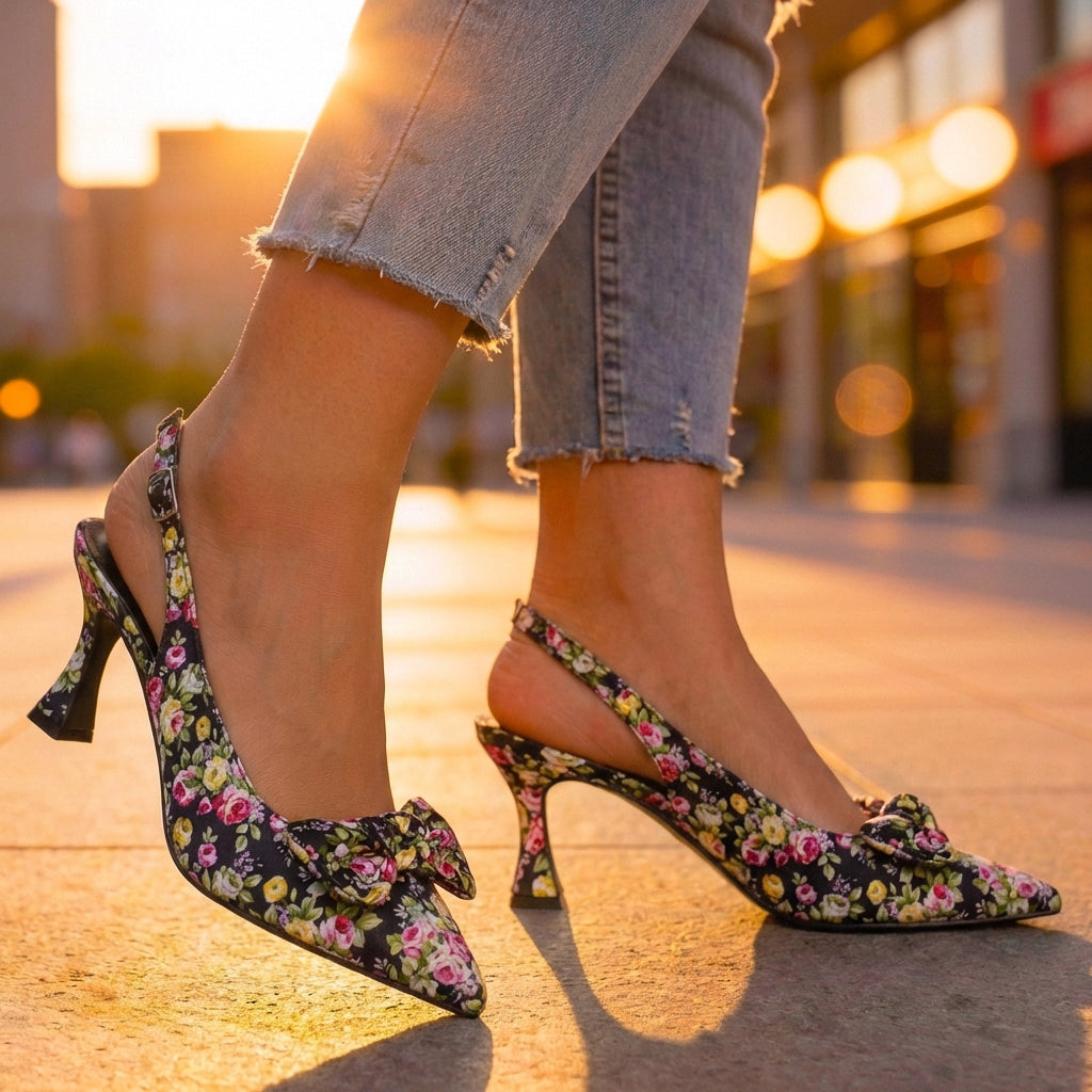 Women's Premium Silk Floral Slingback Heels Corvine