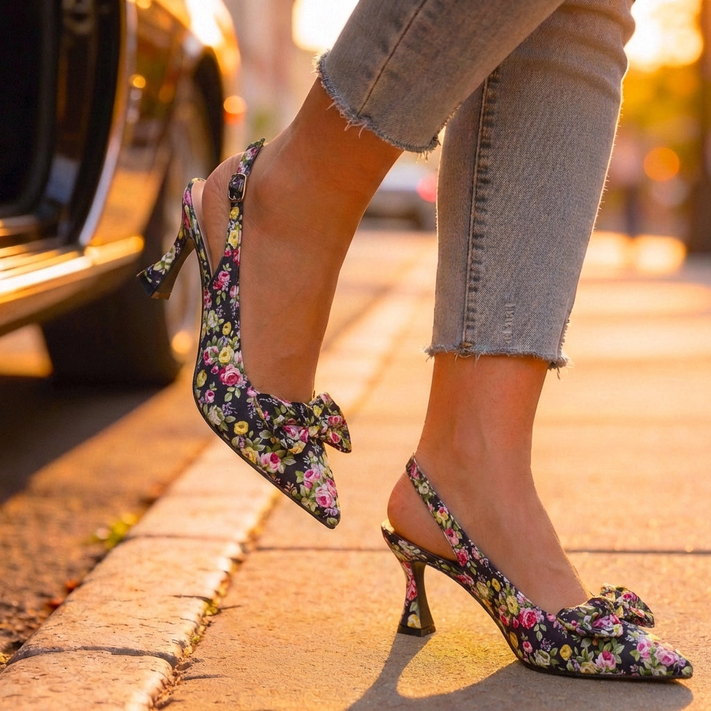 Women's Premium Silk Floral Slingback Heels Corvine