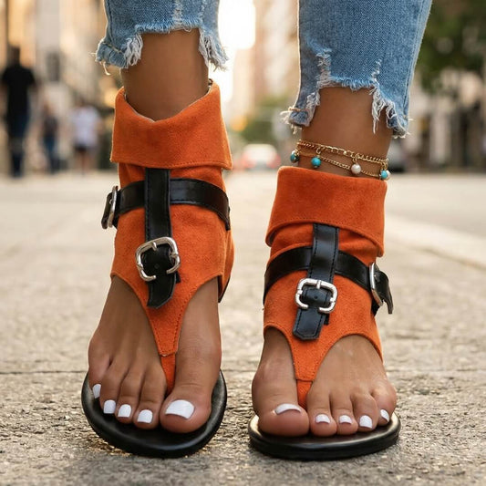 Women's Premium Suede Ankle Wrap Flat Sandals Corvine