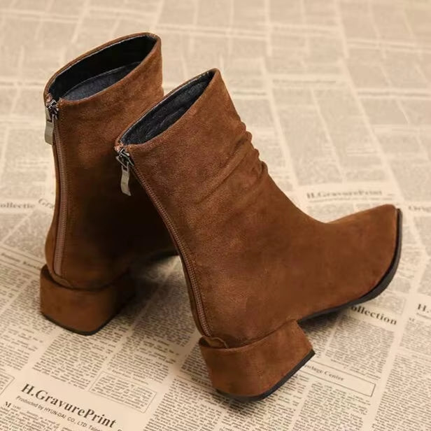 Women's Premium Suede Pointed Toe Black Ankle Boots Corvine