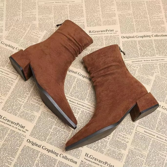 Women's Premium Suede Pointed Toe Black Ankle Boots Corvine