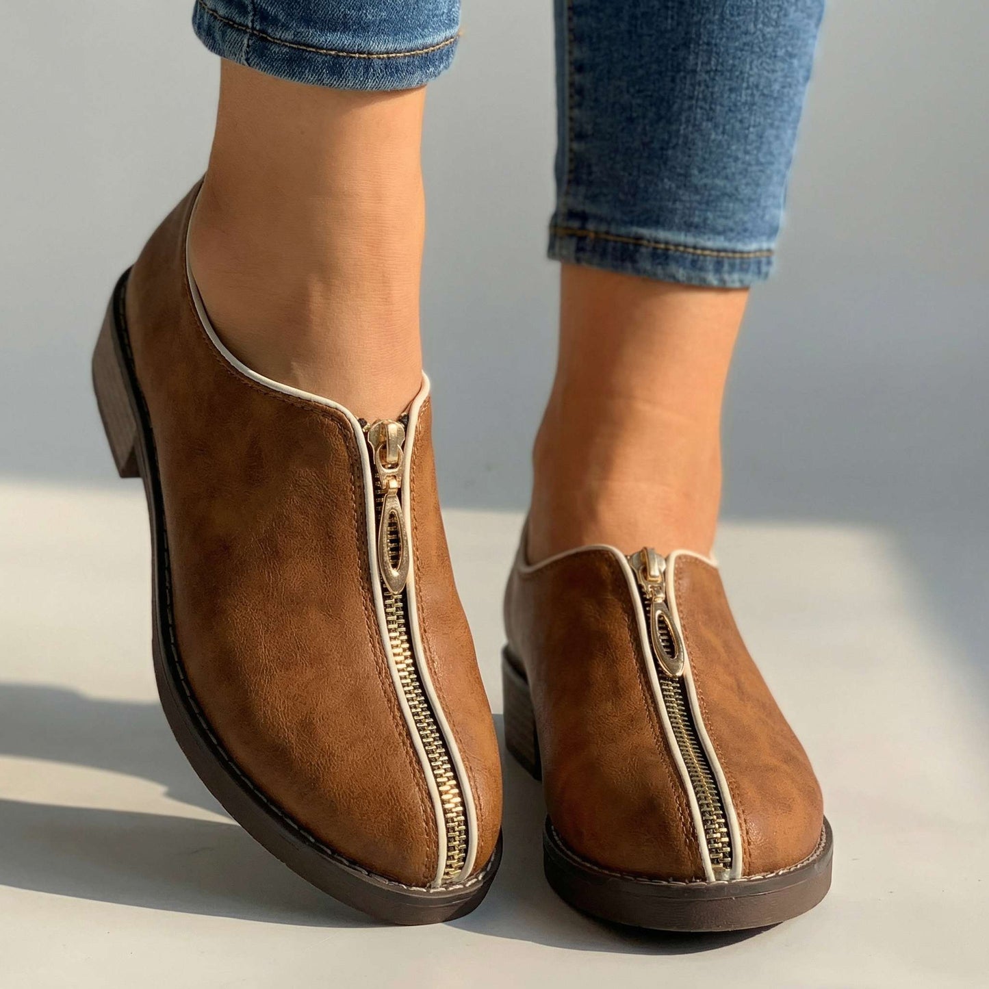 Women's Premium Upper Low-Heel Zipper Shoes Corvine