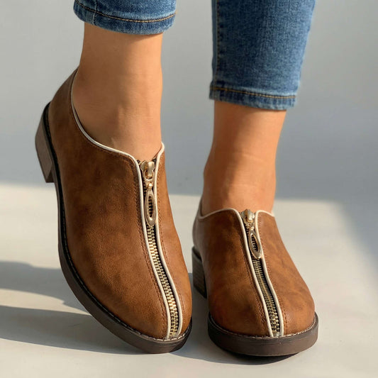 Women's Premium Upper Low-Heel Zipper Shoes Corvine