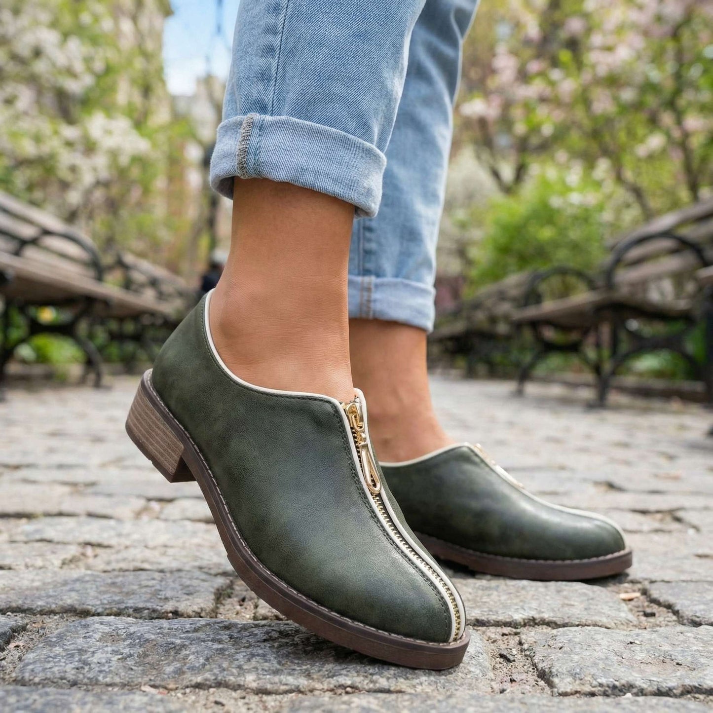Women's Premium Upper Low-Heel Zipper Shoes Corvine
